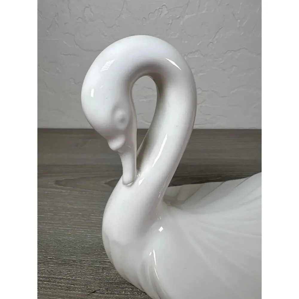 Vintage 1980s Art Deco Swan White Ceramic Bird Figurine - 6